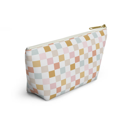 Pastel checkered Accessory Pouch w T-bottom